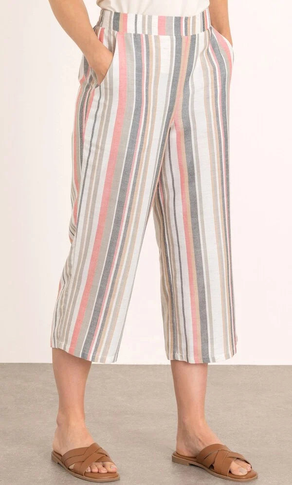 Striped Wide Leg Cropped Trousers