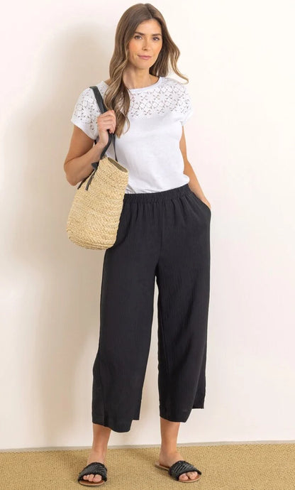 Cropped Wide Leg Pull On Trousers