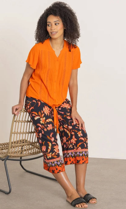 Floral Printed Wide Leg Cropped Trousers