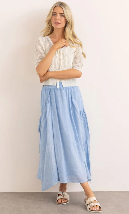 Linen Blend Pull On Midi Skirt