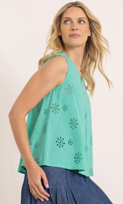 Floral Eyelet Embroidered Sleeveless Cotton Top
