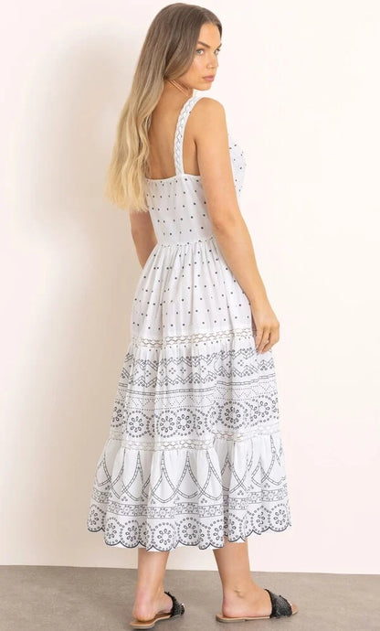 Lace Trim Printed Cotton Midaxi Dress
