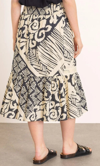 Printed Smocked Waist Cotton Midi Skirt