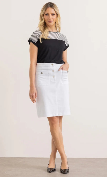 Stretch Button Front Skirt
