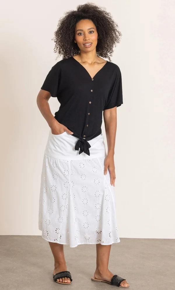 Eyelet Embroidered Cotton Midaxi Skirt