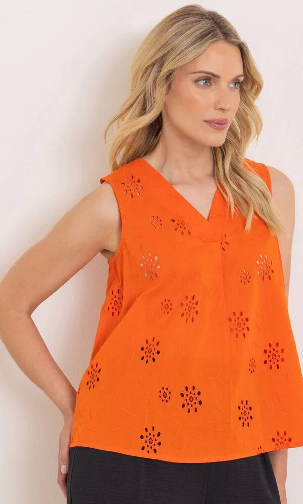 Floral Eyelet Embroidered Sleeveless Cotton Top