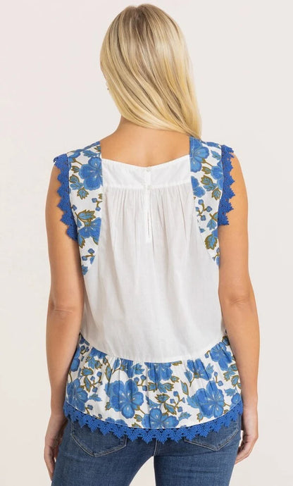 Floral Print And Plain Cotton Top