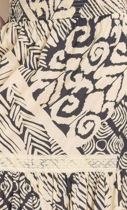 Printed Smocked Waist Cotton Midi Skirt