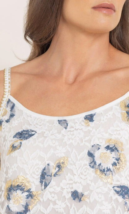 Strappy Shimmer Printed Lace Top