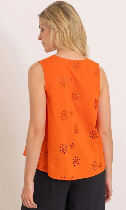 Floral Eyelet Embroidered Sleeveless Cotton Top